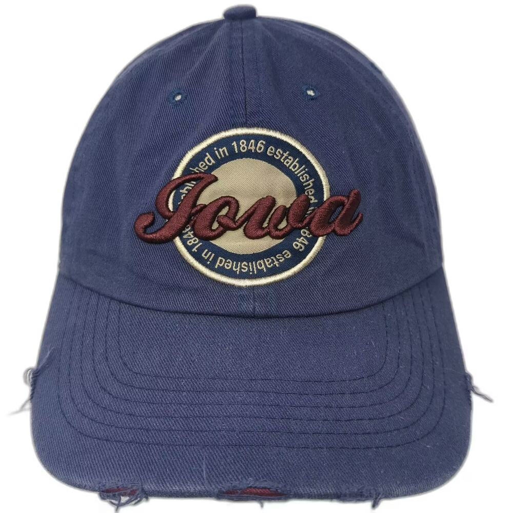 Classic Teaze Iowa Baseball Cap Blue Red OS Distressed Embroidered Slideback Hat